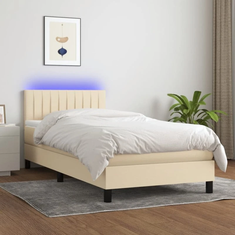 Kontinentalseng 90x200 cm med LED-lys i creme stof
