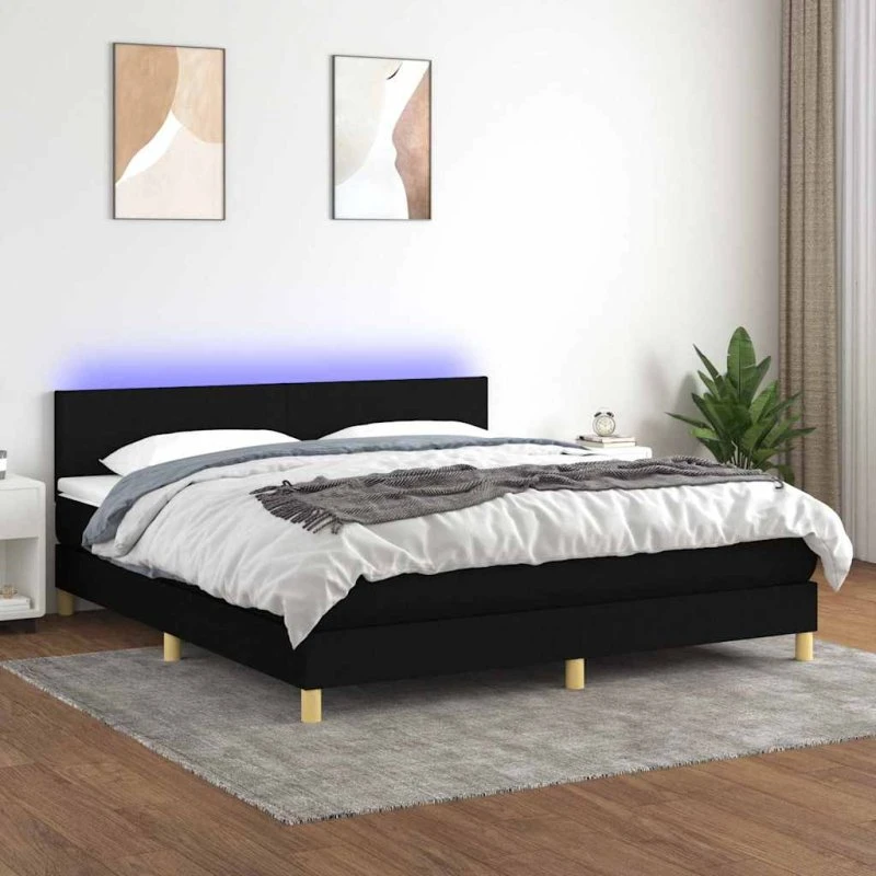 Kontinentalseng 160x200 med LED-lys – Sort stof
