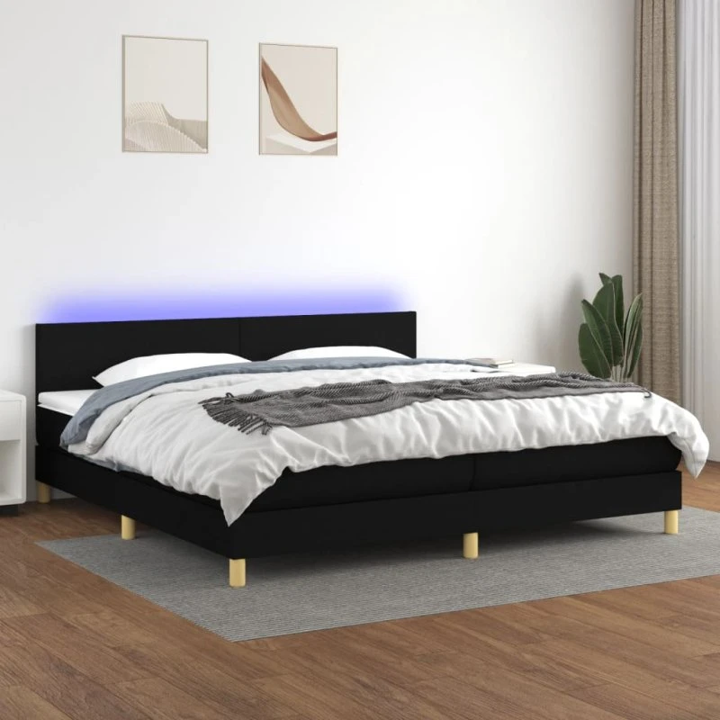 Kontinentalseng 200x200 cm med LED-lys, sort stof