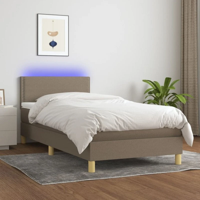 Kontinentalseng 90x200 cm med LED-lys i gråbrun stof