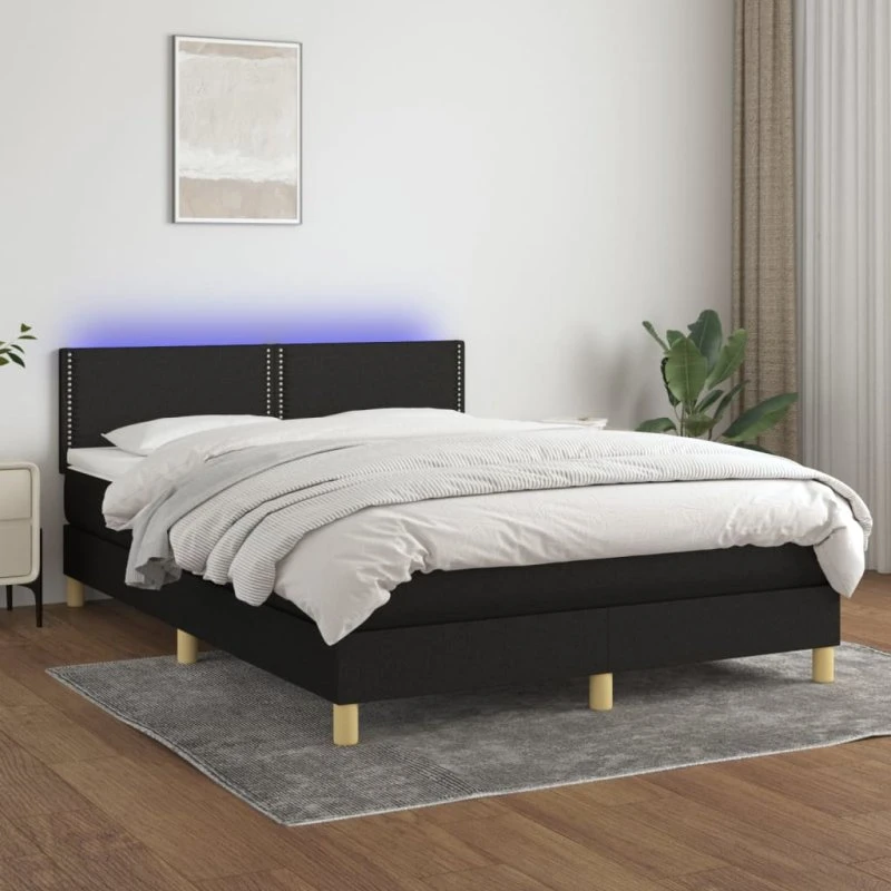 Kontinentalseng 140x190 cm med LED-lys – sort stof