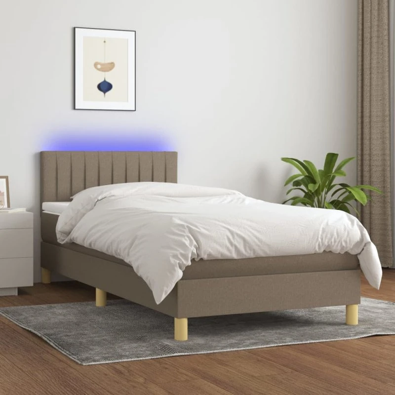 Kontinentalseng 90x200 med LED-lys og justerbar gavl, gråbrun