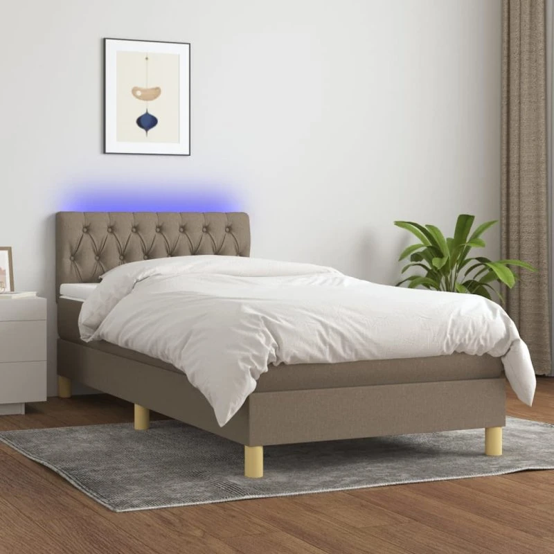 Kontinentalseng 90x200 med LED-lys - gråbrun stof