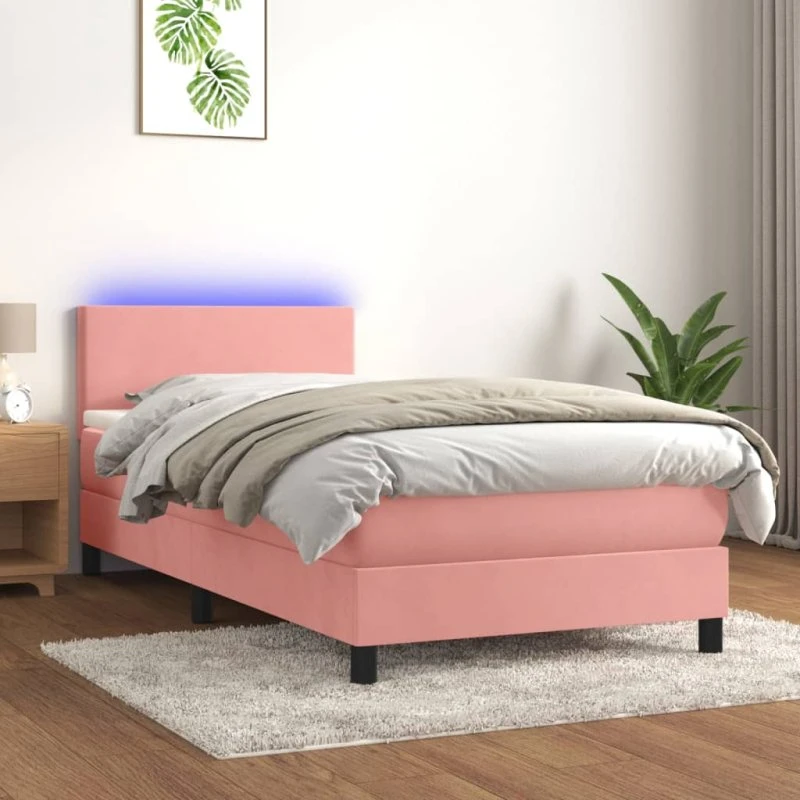 Kontinentalseng 80x200 cm i pink velour m. LED-lys