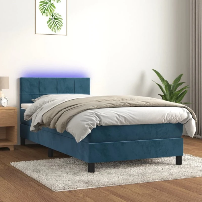 Kontinentalseng 80x200 cm i velour med LED-lys - mørkeblå
