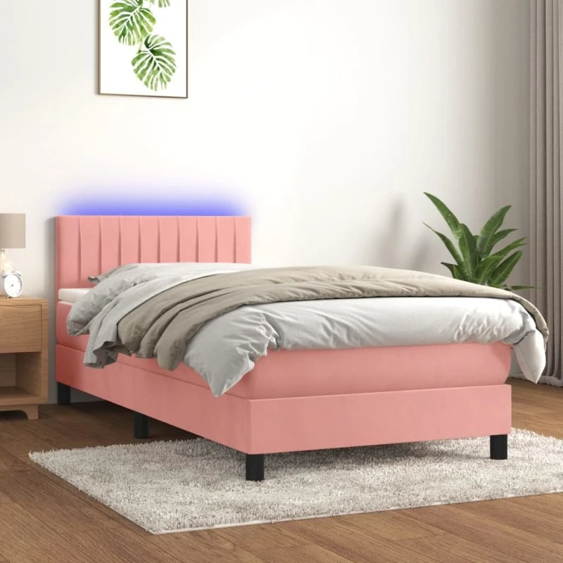 Kontinentalseng 80x200 velour pink med madras & LED