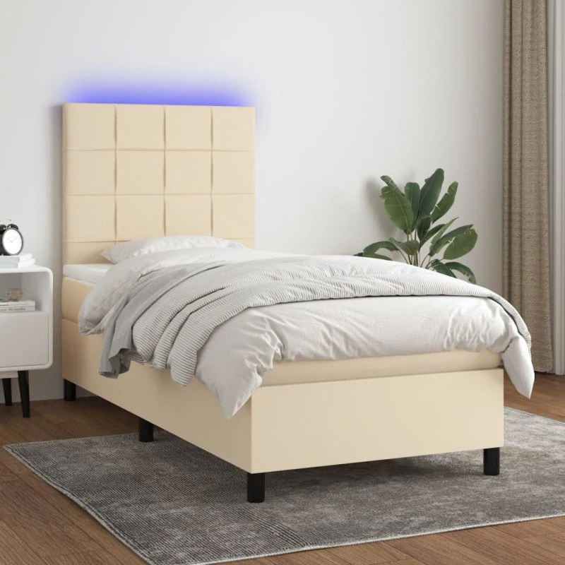 Kontinentalseng 90x190 cm med LED i creme stof