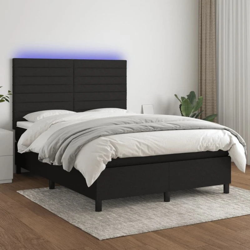 Kontinentalseng 140x190 cm i sort stof med LED-lys
