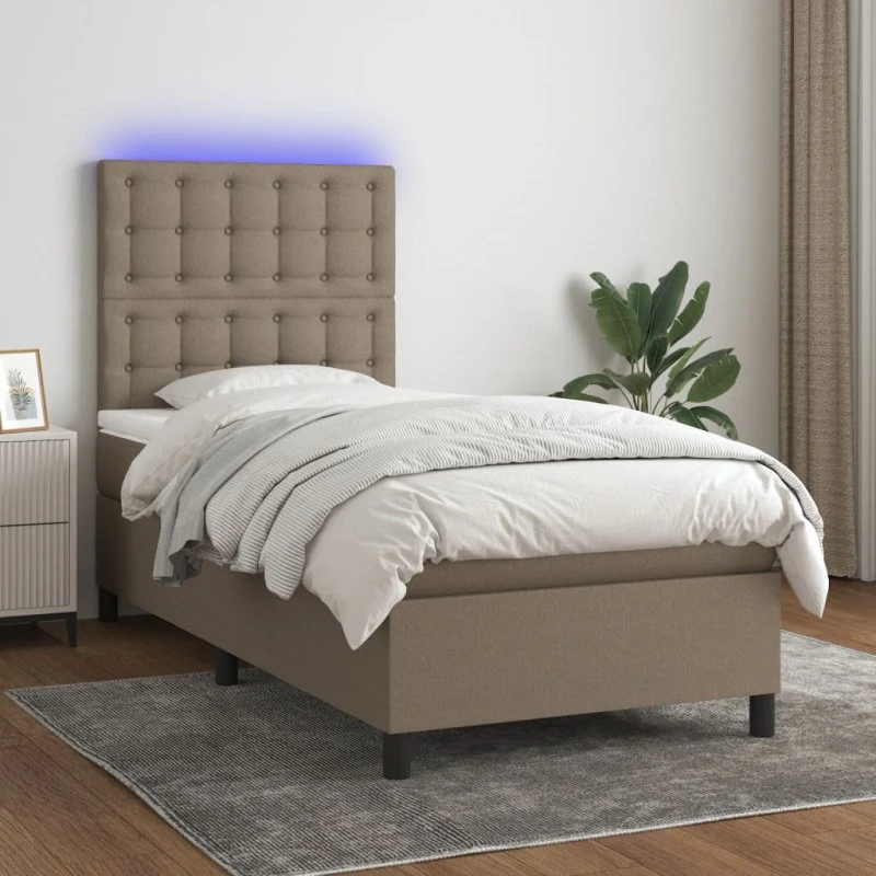 Kontinentalseng 100x200 cm med LED-lys i gråbrun stof