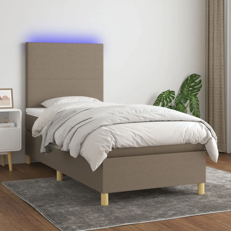 Kontinentalseng 90x190 cm med LED i gråbrun stof