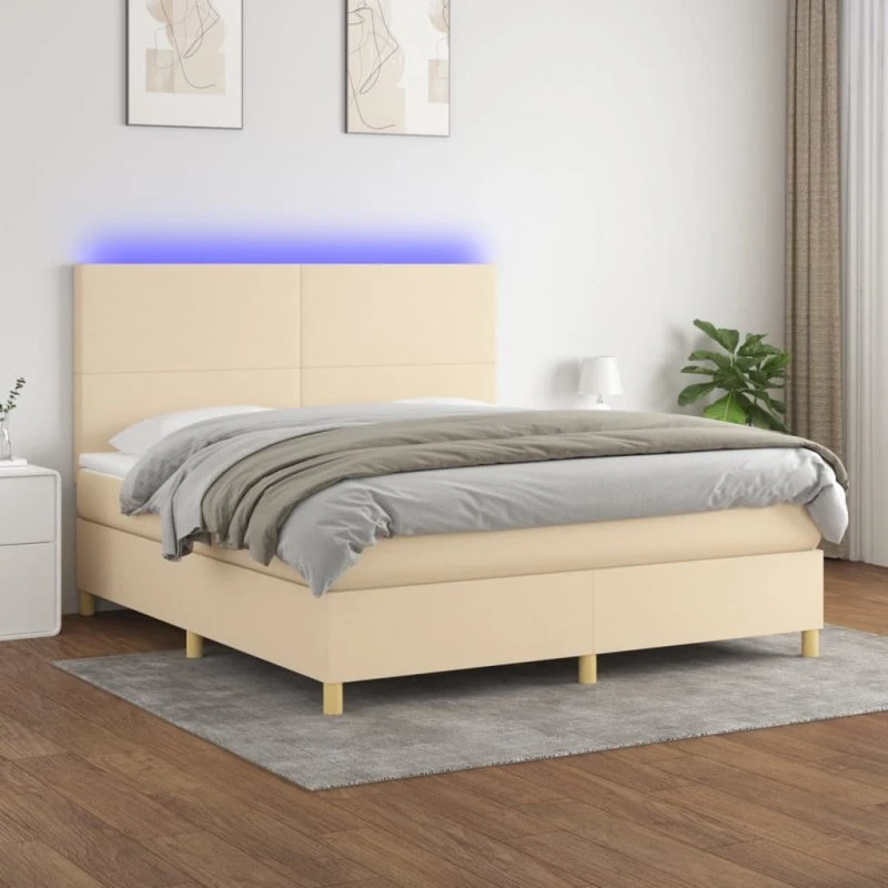 Kontinentalseng 180x200 cm med LED-lys – creme stof