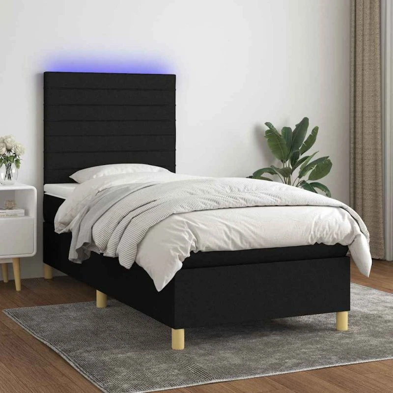 Kontinentalseng 100x200 cm med LED i sort stof