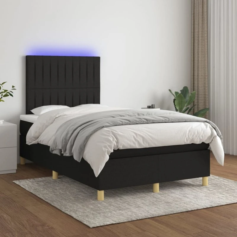 Kontinentalseng 120x200 cm i stof med LED-lys – sort