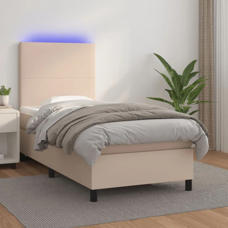 Kontinentalseng 90x190 cm med LED - cappuccino kunstlæder
