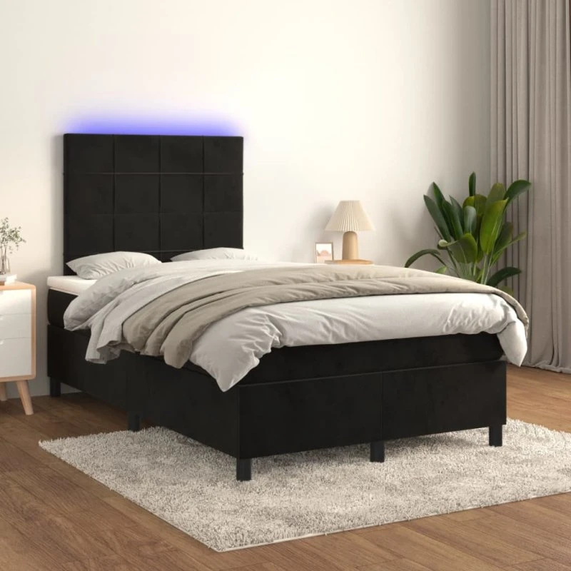 Kontinentalseng 120x200 cm i sort fløjl med LED-lys