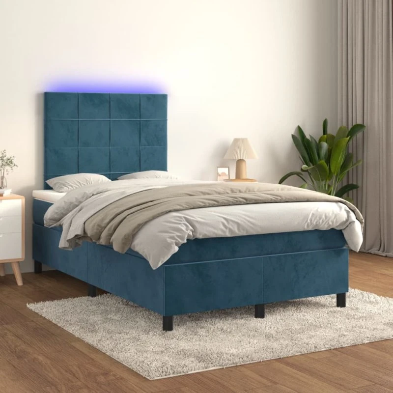 Kontinentalseng 120x200 fløjl mørkeblå med LED-lys