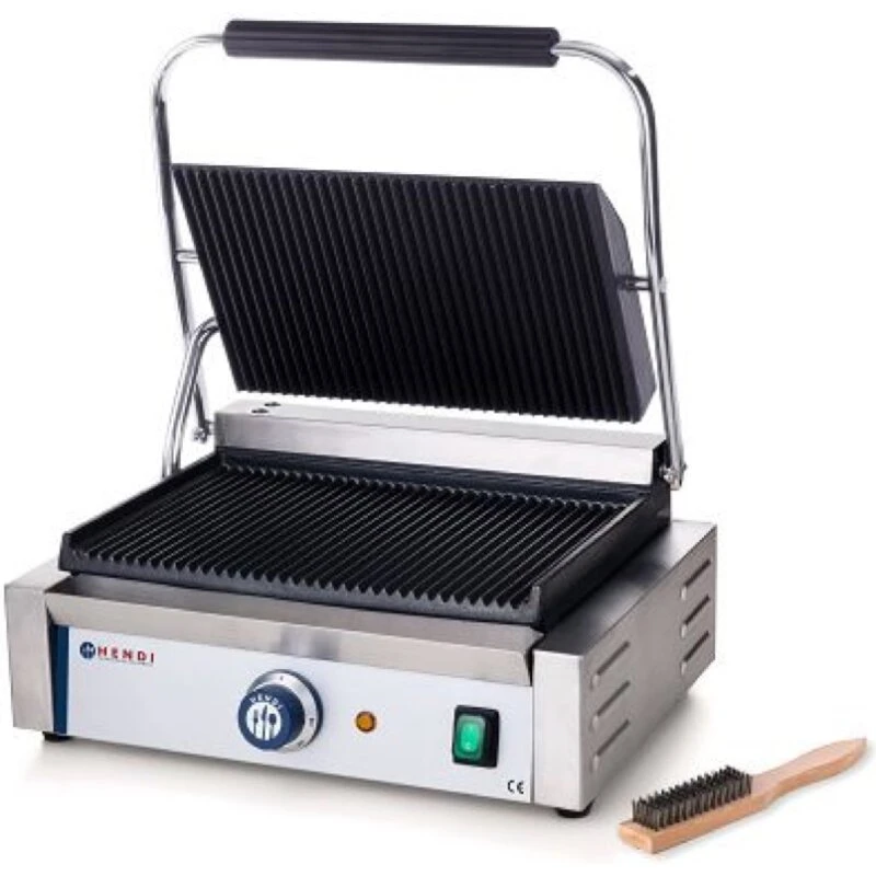 Hendi Panini klemgrill 2200W – rillet top og bund
