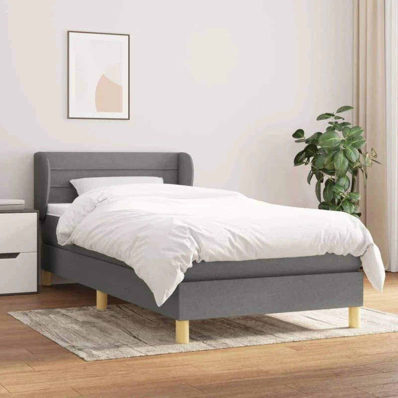 Kontinentalseng 100x200 cm med pocketmadras, mørkegrå stof
