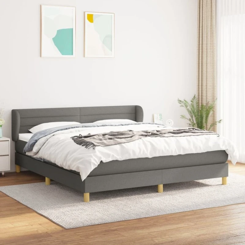 Kontinentalseng 160x200 cm i mørkegråt stof med pocketmadras