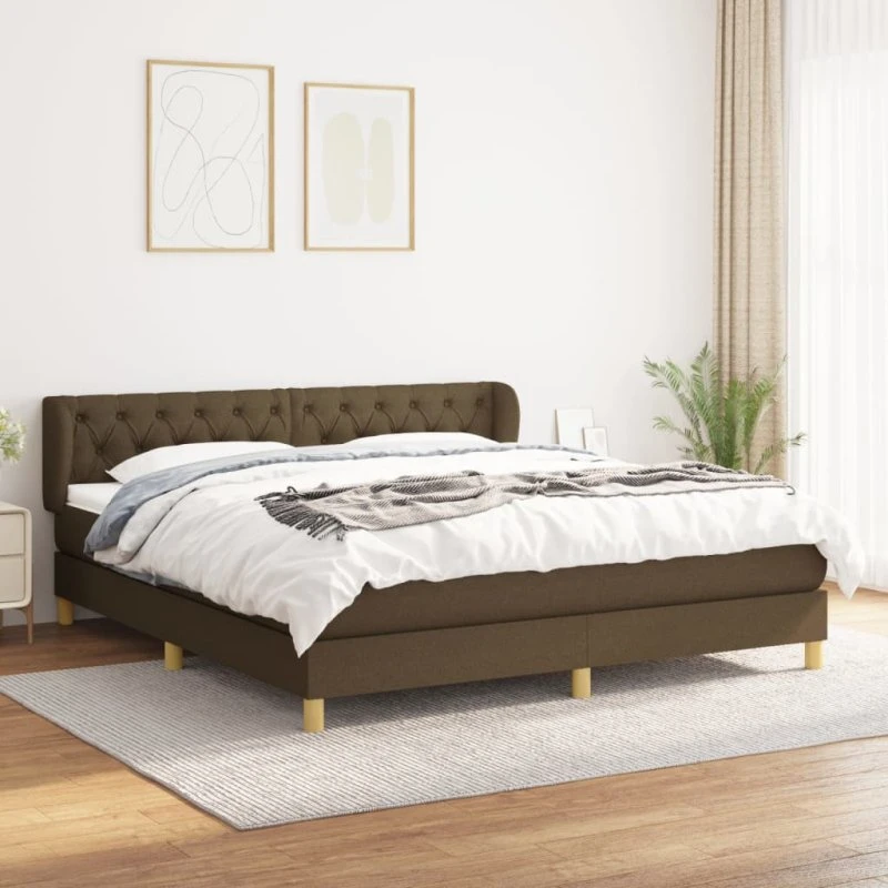 Kontinentalseng 160x200 cm i mørkebrun stof med pocketmadras