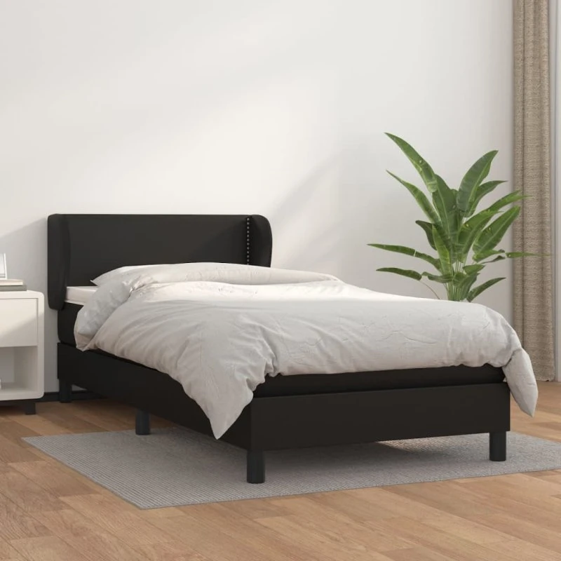 Kontinentalseng 80x200 cm i sort kunstlæder - med madras