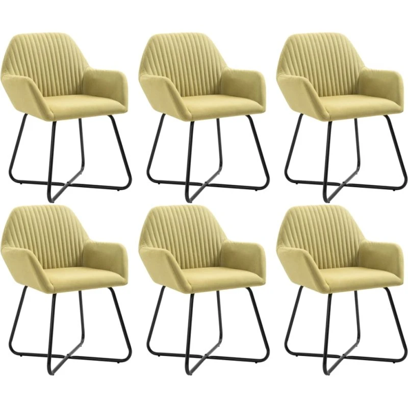 Spisebordsstole 6 stk. stof grøn med armlæn og stålben