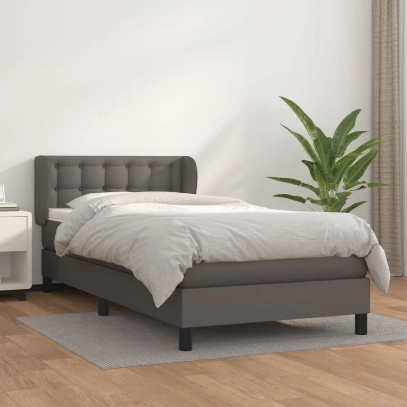 Kontinentalseng 90x190 cm med madras – grå kunstlæder