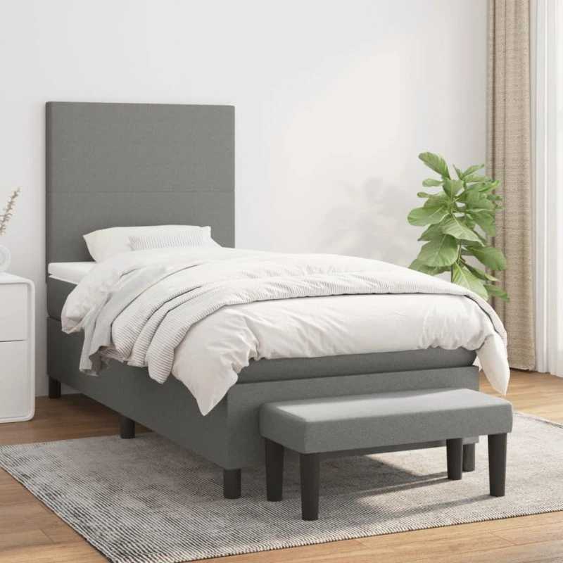 Kontinentalseng 100x200 cm - mørkegrå stof med pocketmadras