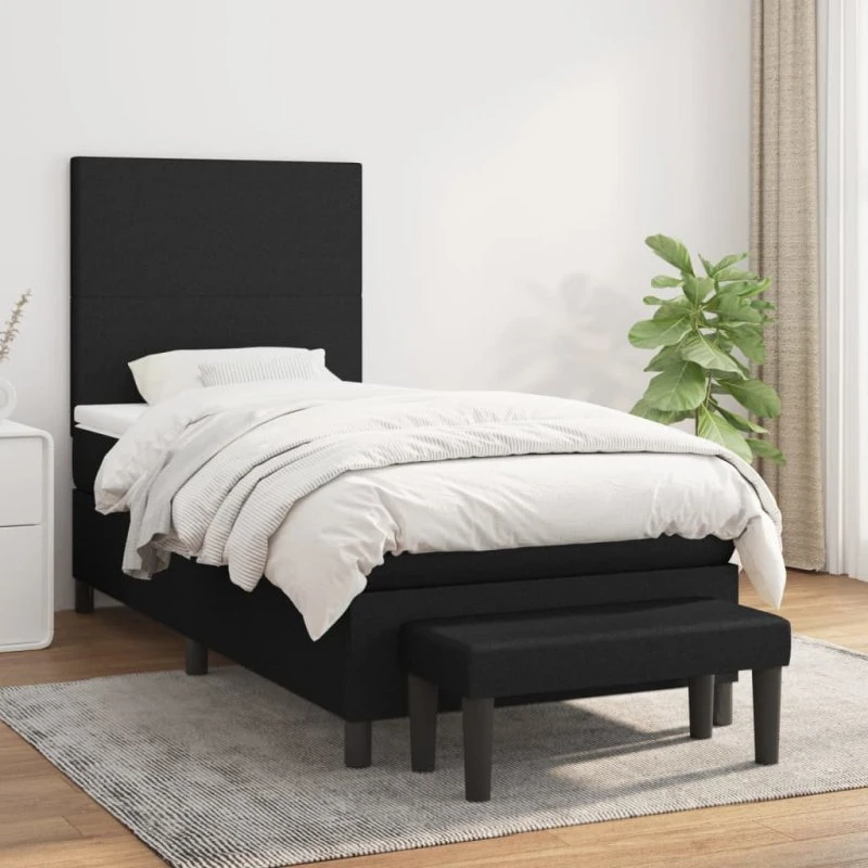Kontinentalseng 100x200 cm - sort stof med pocketmadras