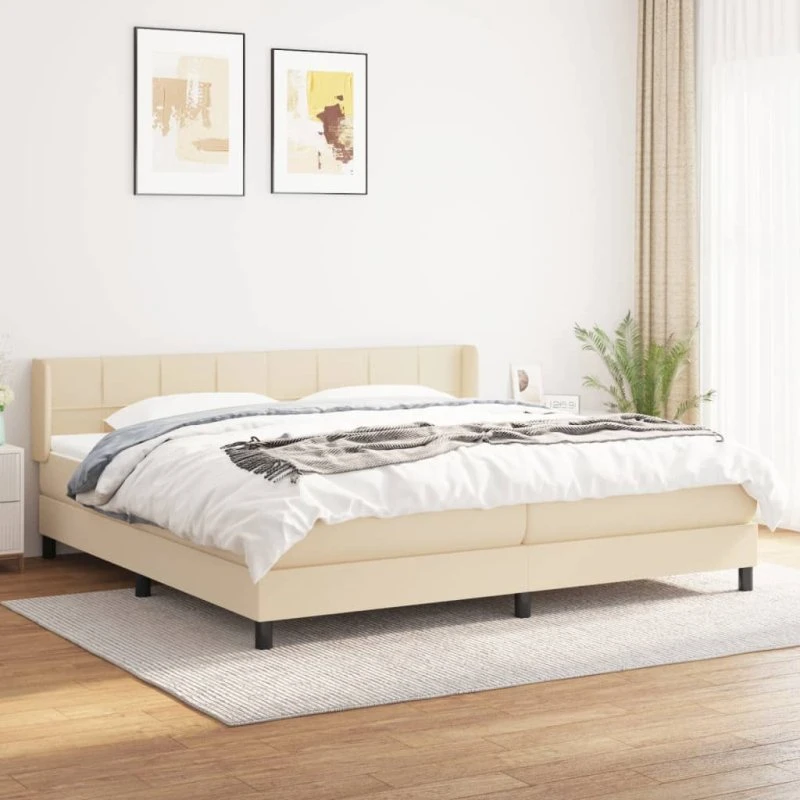 Kontinentalseng 200x200 cm i creme stof med pocketmadras