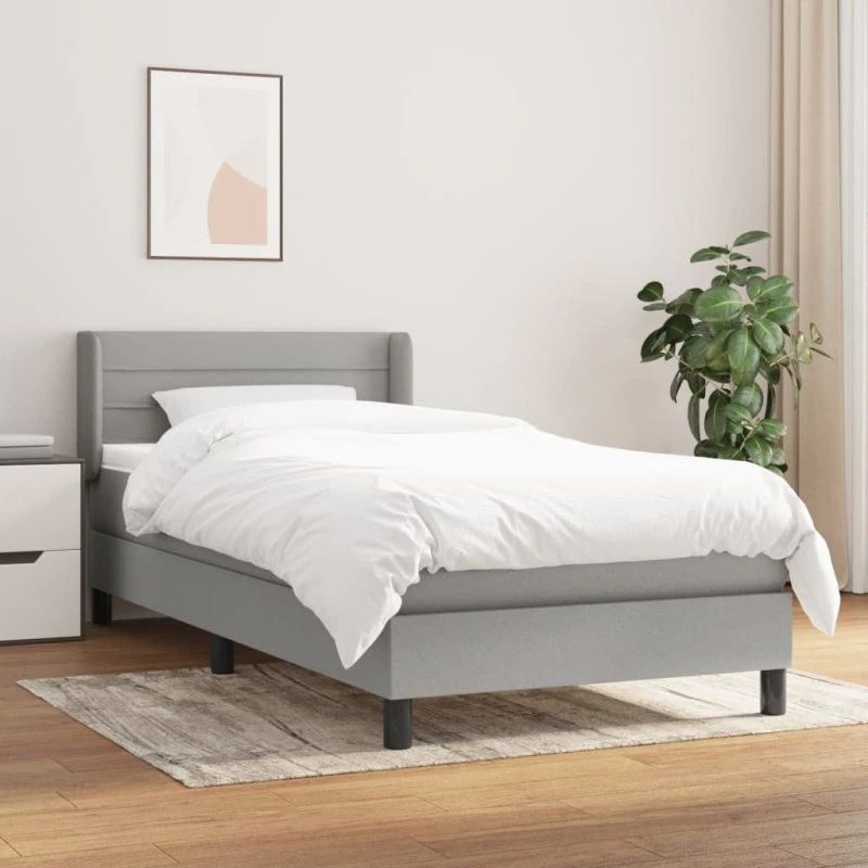Kontinentalseng 90x200 cm med madras – lysegrå stof