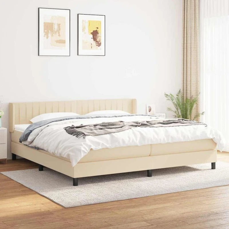 Kontinentalseng 200x200 cm i creme stof med pocketmadras