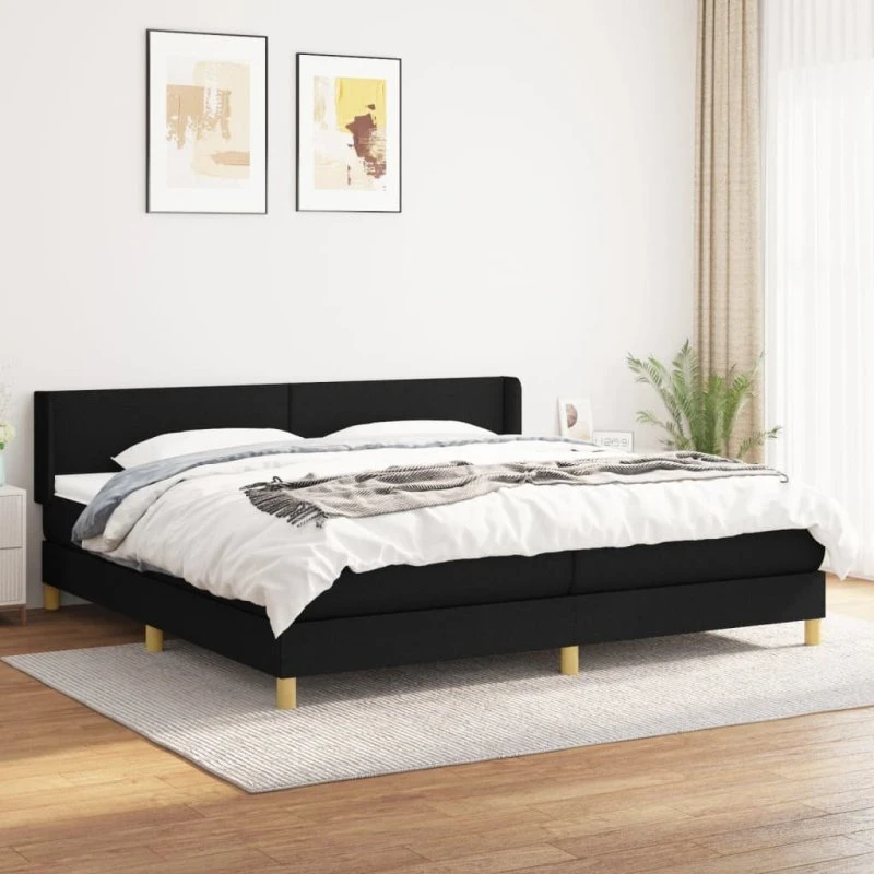 Kontinentalseng 200x200 cm i sort stof med madras