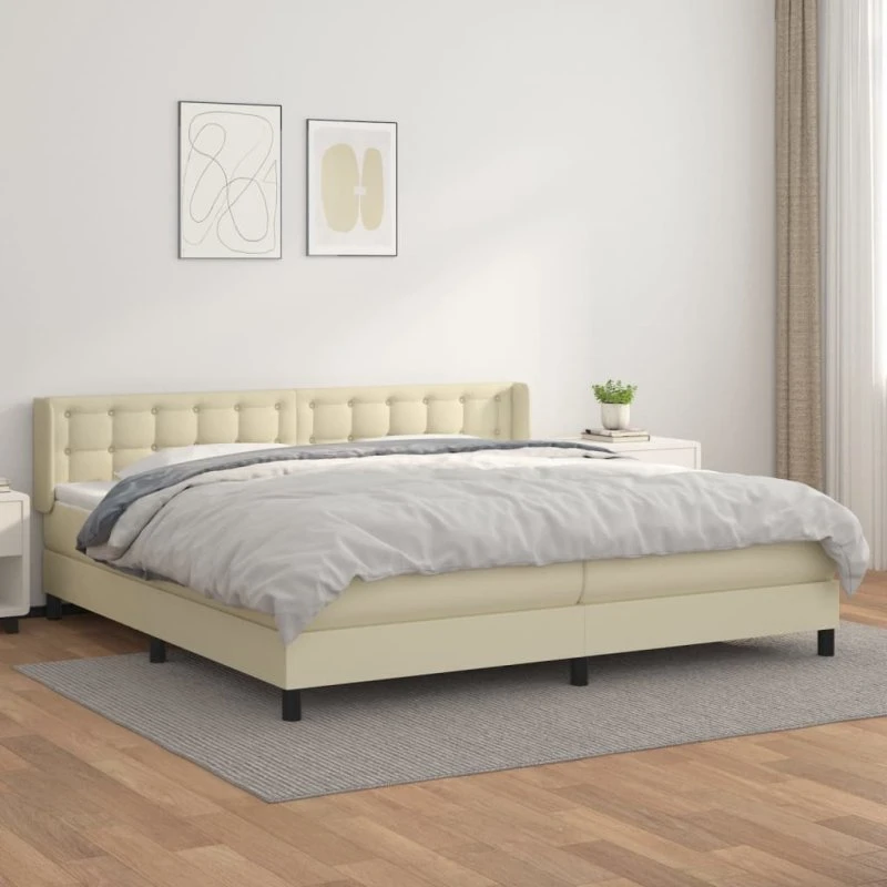 Kontinentalseng 200x200 cm i creme kunstlæder
