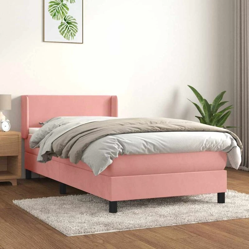 Kontinentalseng 90x190 cm i fløjl - pink med pocketmadras
