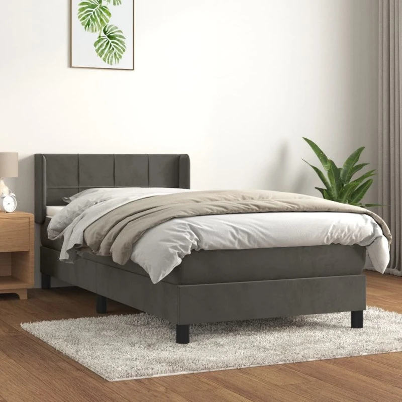 Kontinentalseng 100x200 cm i mørkegrå fløjl med madras