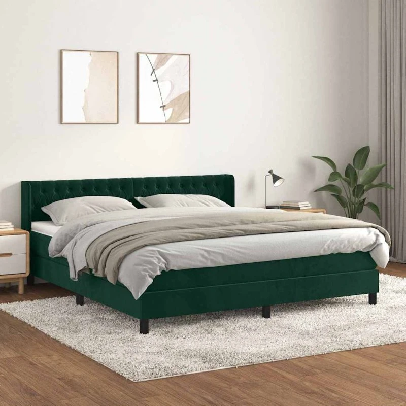 Kontinentalseng 180x200 cm i mørkegrøn fløjl med pocketmadras