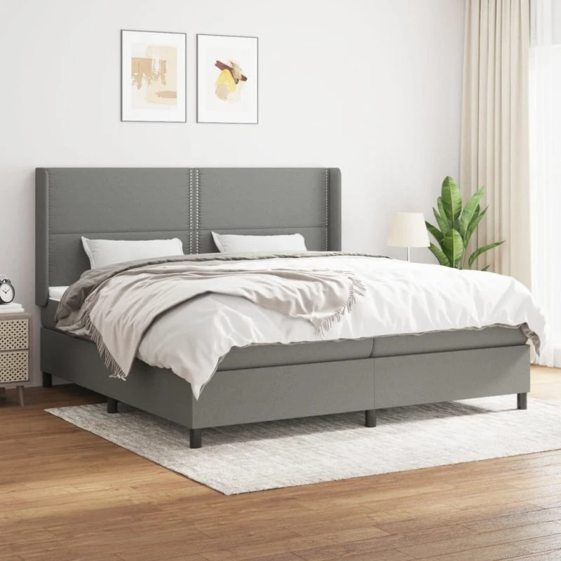 Kontinentalseng 200x200 cm med pocketmadras - mørkegrå