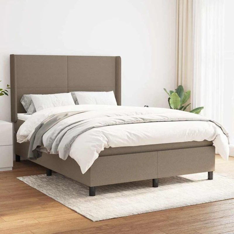 Kontinentalseng 140x190 cm med pocketmadras, gråbrun stof