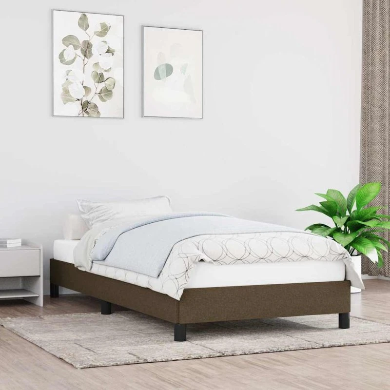 Sengeramme 90x190 cm i mørkebrun stof (uden madras)