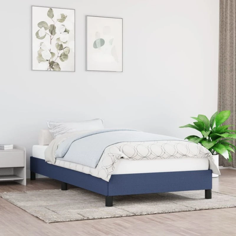 Sengeramme 90x190 cm i blåt stof – robust og åndbar