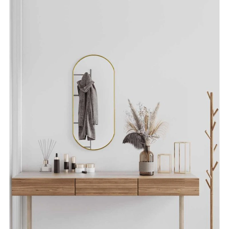 Ovalt vægspejl 80x35 cm - guldfarvet ramme