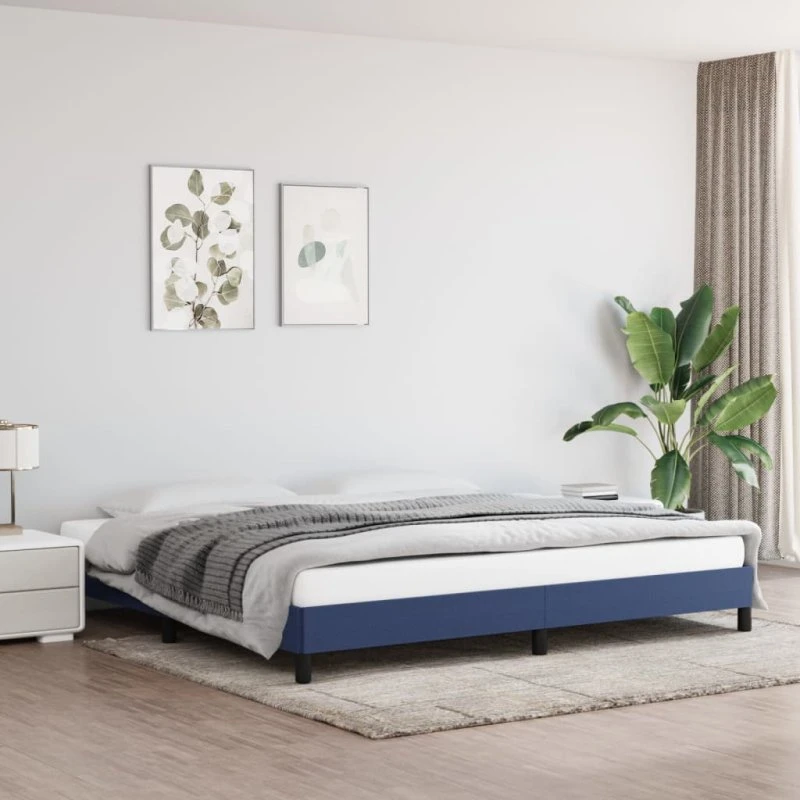 Sengeramme 200x200 cm i blåt stof (uden madras)