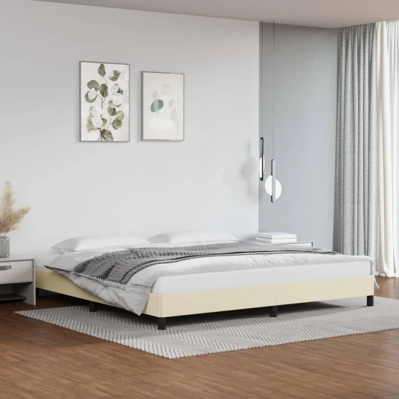 Sengeramme 200x200 cm i creme kunstlæder