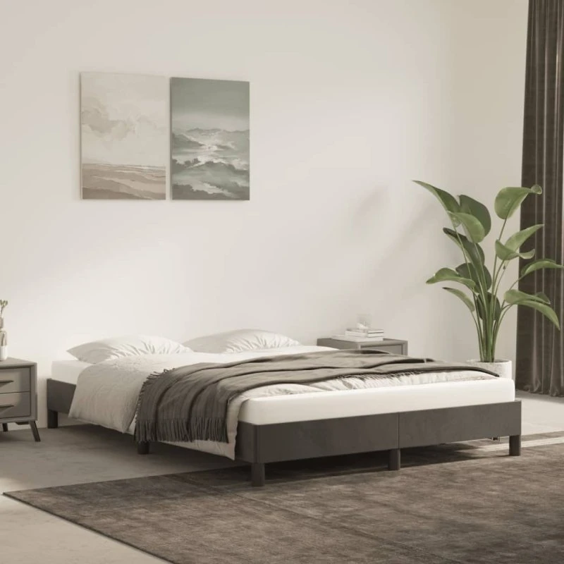 Sengeramme 140x190 cm Mørkegrå Fløjl – Uden madras