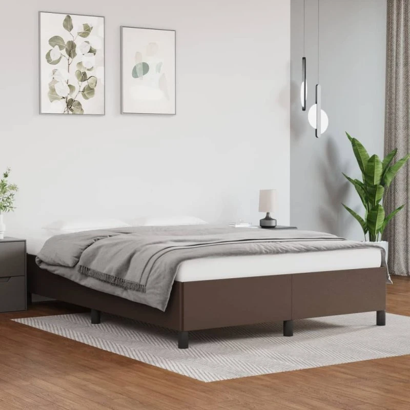 Sengeramme 140x200 cm i brun kunstlæder