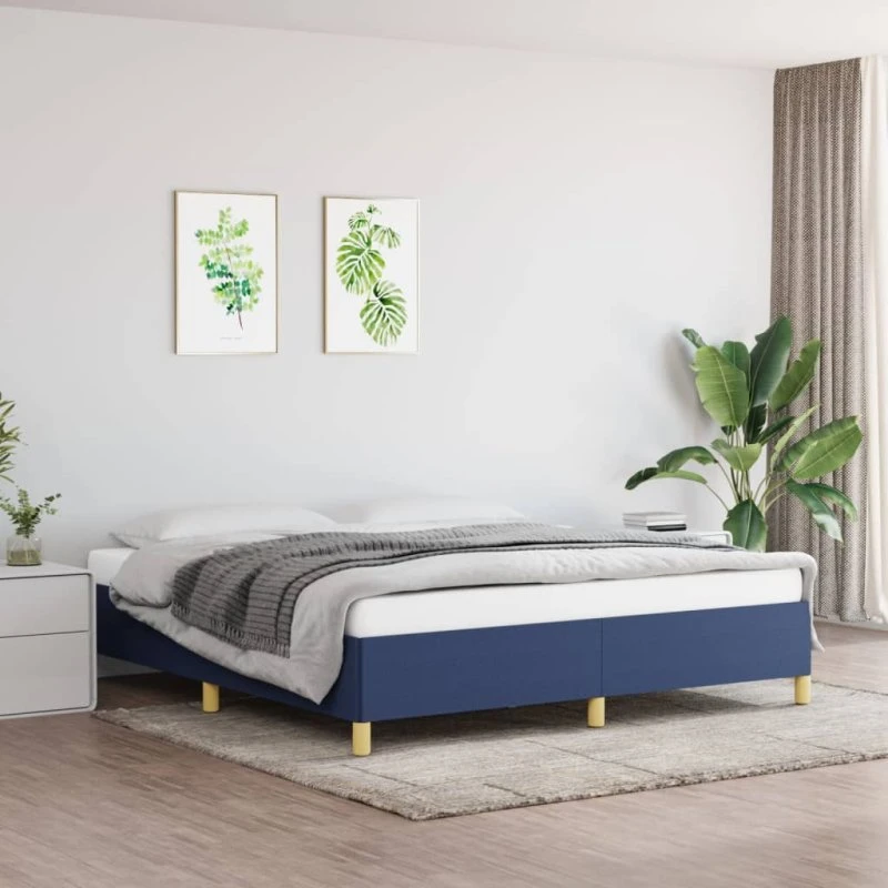 Sengeramme 160x200 cm i blåt stof – uden madras