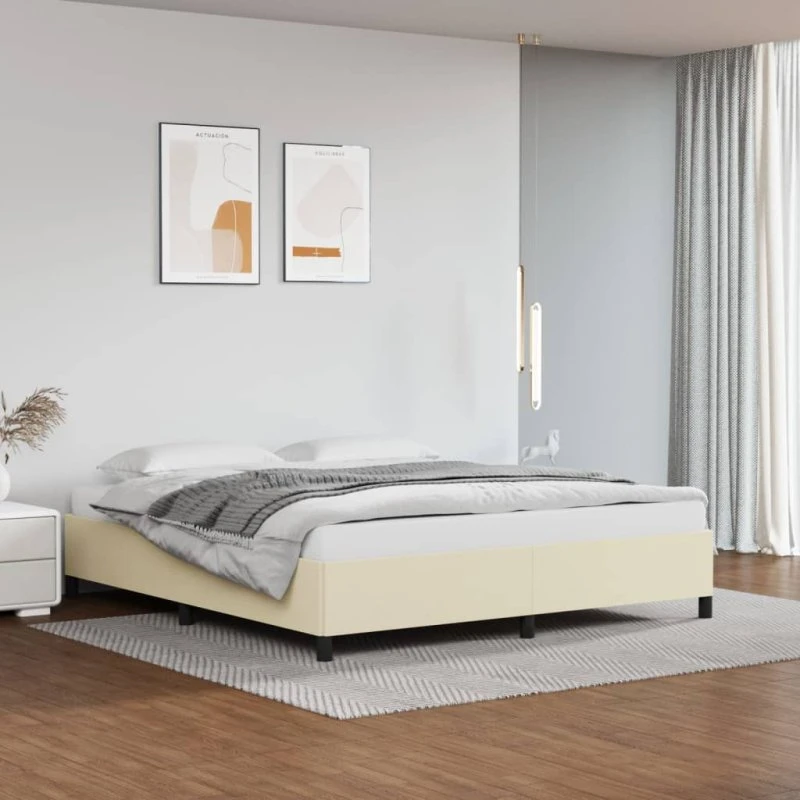 Sengeramme 180x200 cm i creme kunstlæder