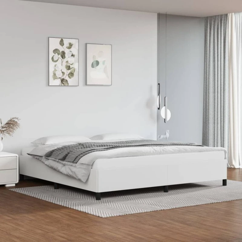 Sengeramme 200x200 cm i hvidt kunstlæder