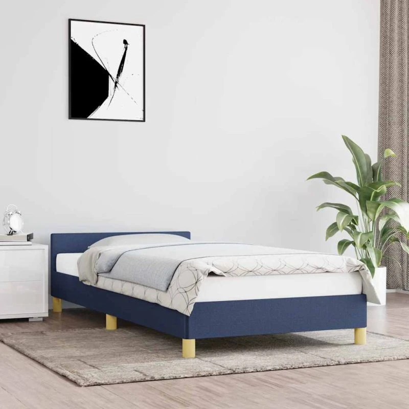 Sengeramme med hovedgærde 80x200 cm - Blå stof